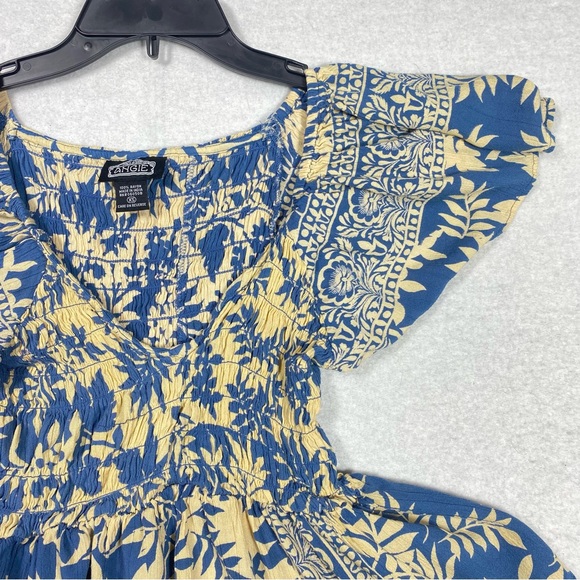 Angie Smocked Floral Leaf Boho Top Women's PXS Peasant Flutter Sleeve V Neck - Picture 4 of 11